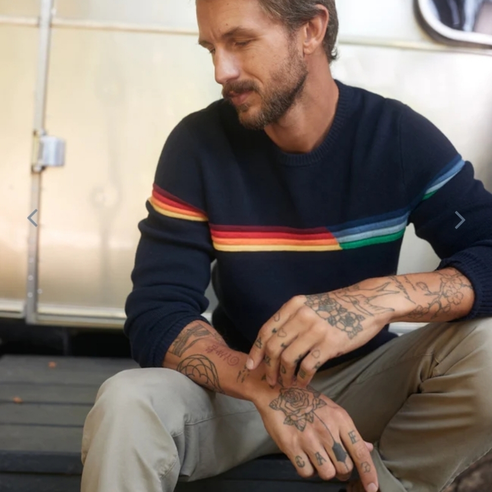 MARINE layer ML x LF Breck Stripe Sweater in Black Iris Multi Stripe - Picture 6 of 7